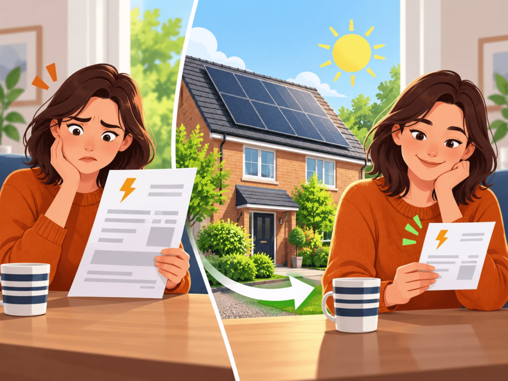 Person happy with lower electricity bill after solar installation